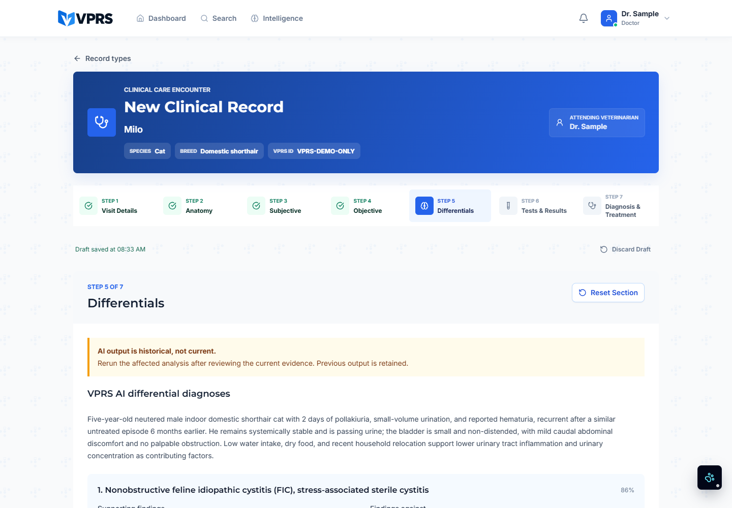 VPRS AI ranked differential diagnosis screen