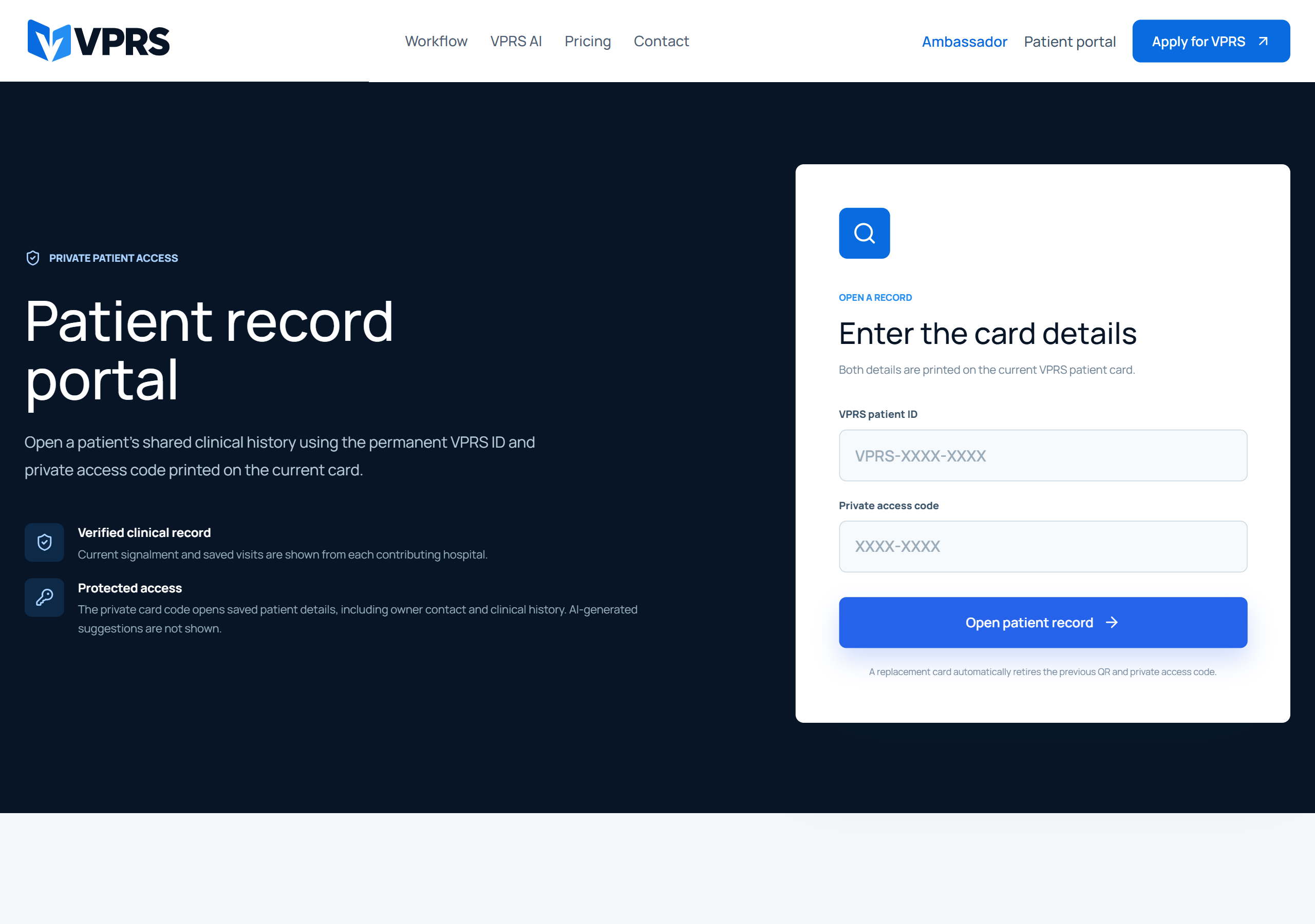 VPRS patient record portal