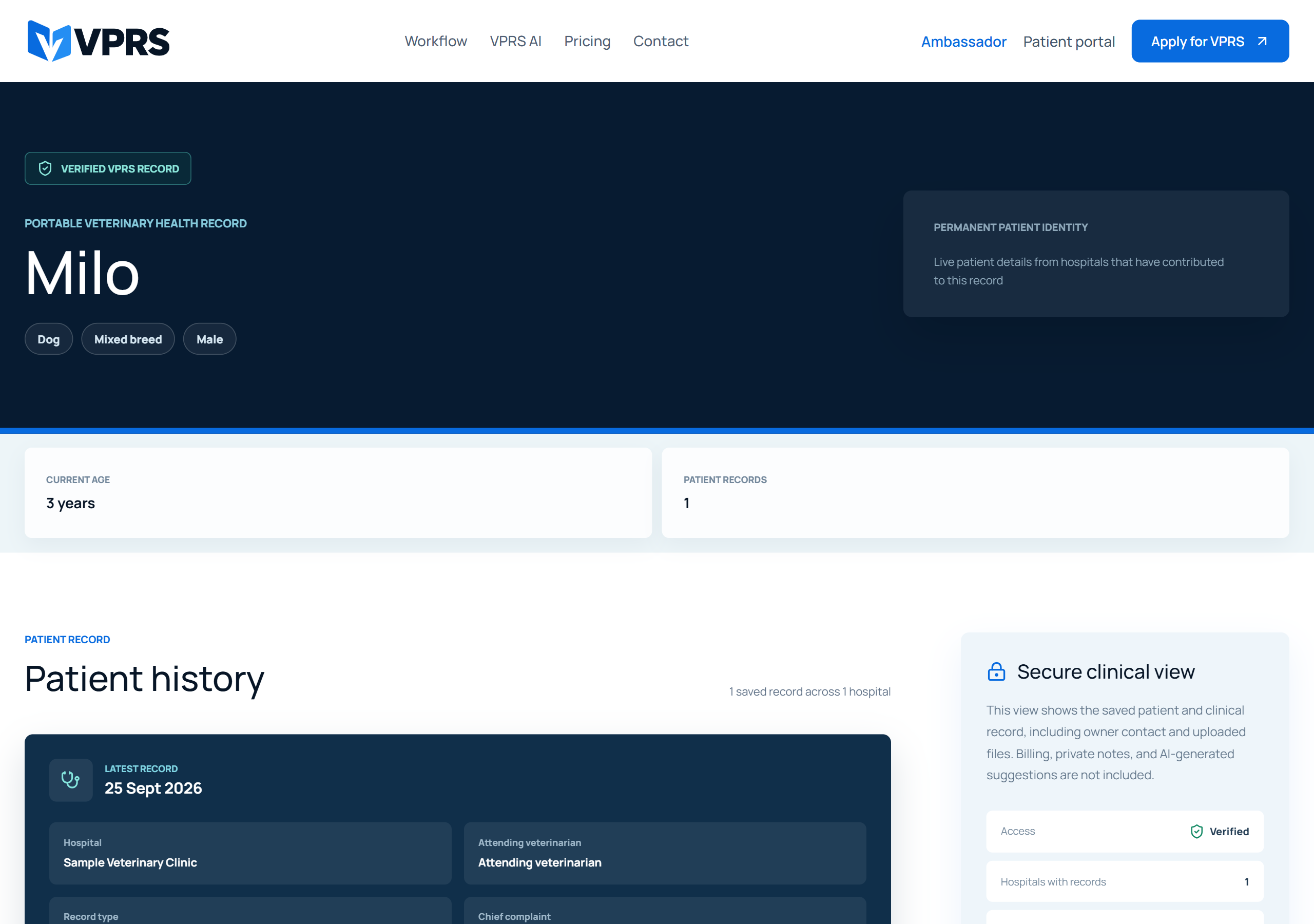 VPRS patient history organised by provider