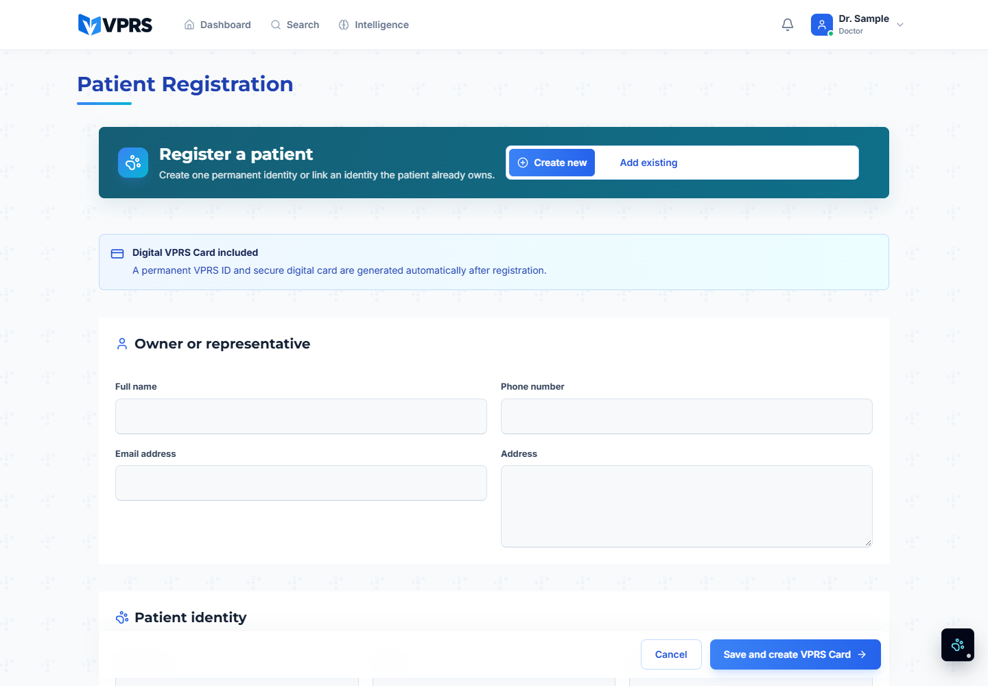 VPRS patient registration form