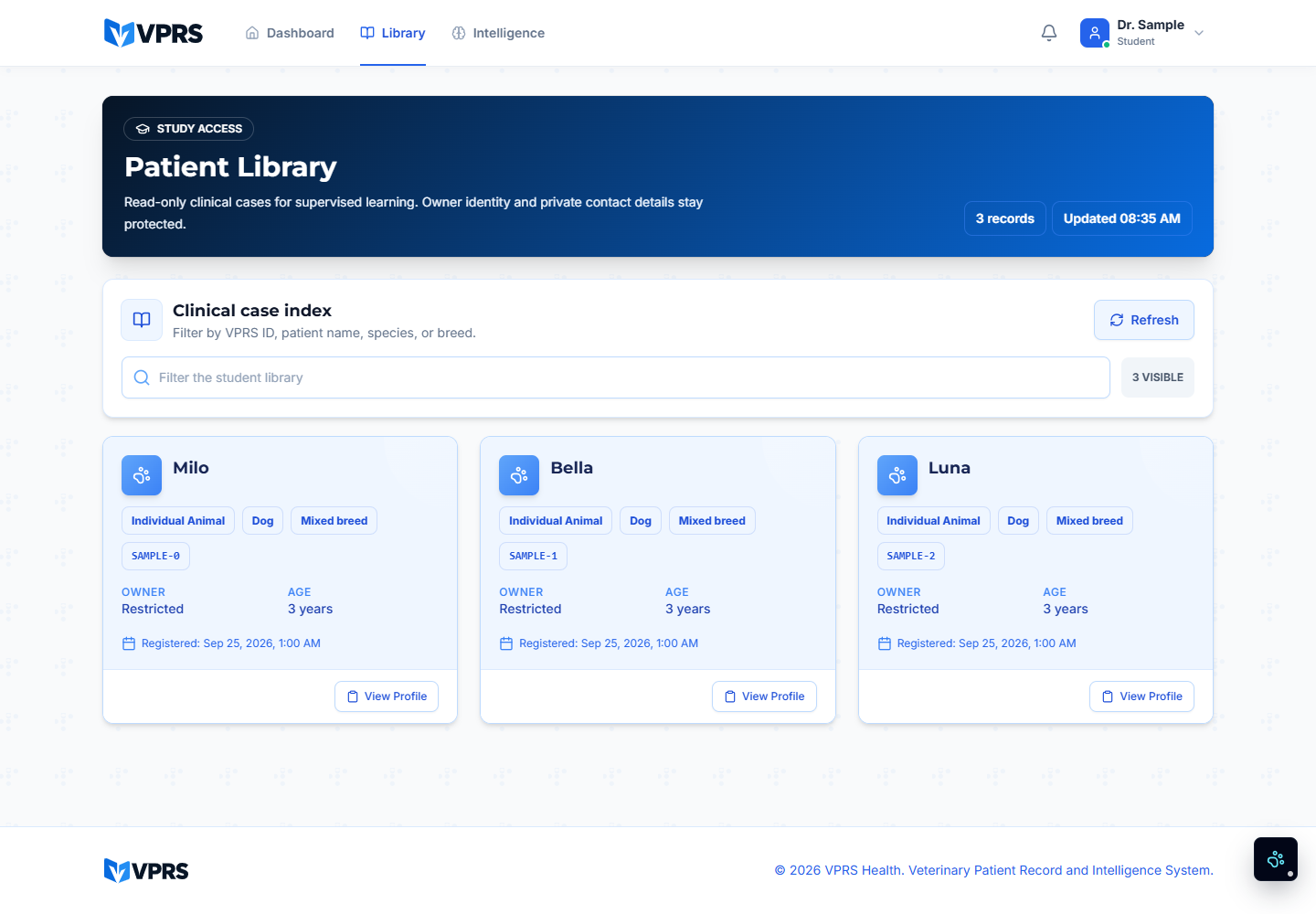 VPRS anonymised case library